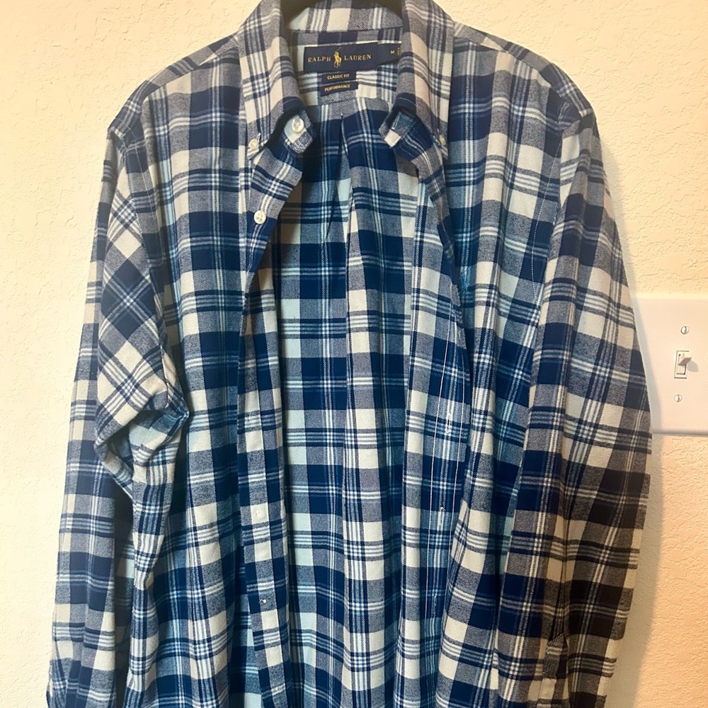 Ralph Lauren Blue and White Plaid Button-Down Shirt